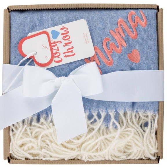 Other - Mama Throw Blanket With Cream Fringe, 50x60 in, Blue